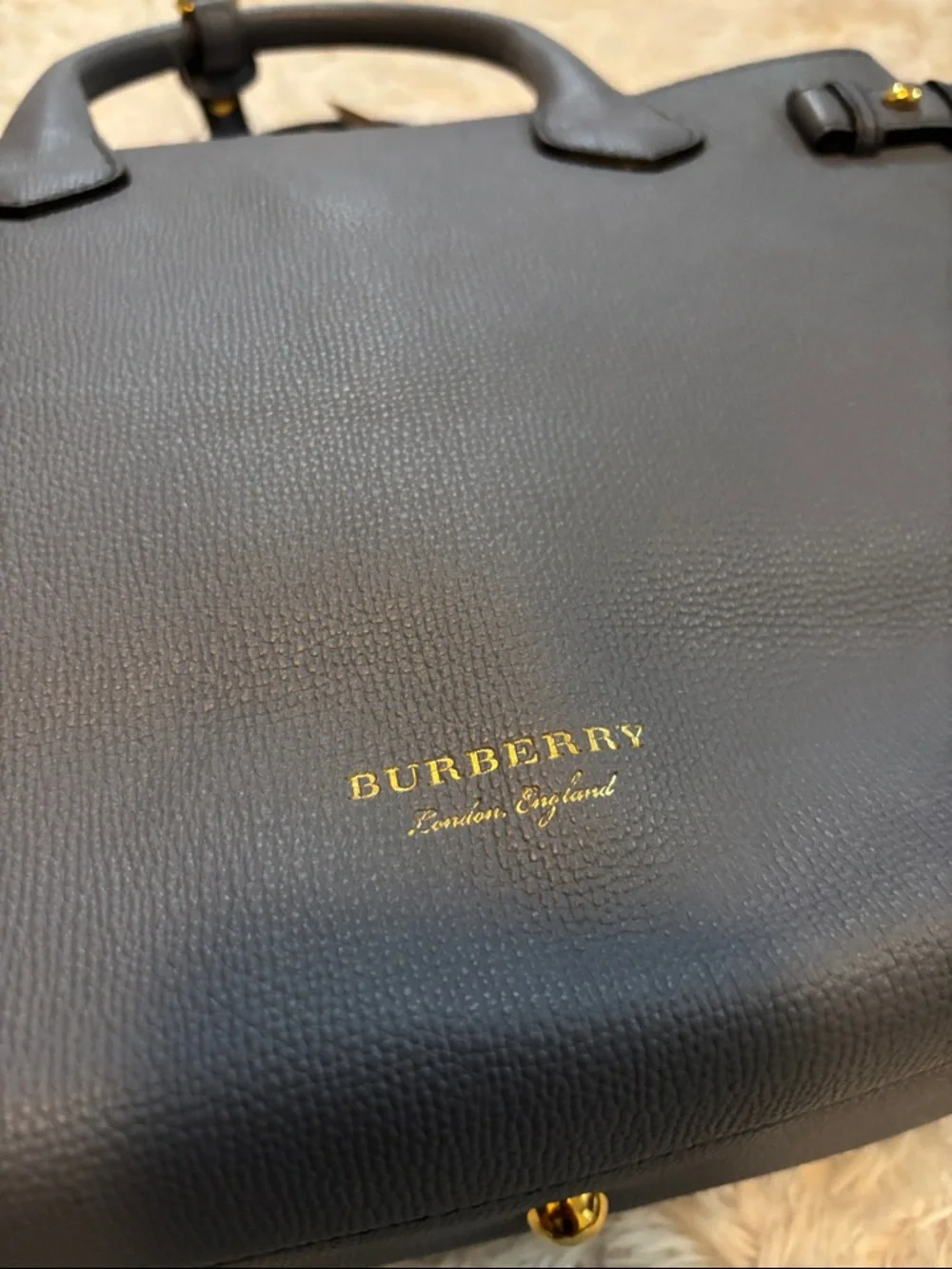 Burberry Navy Blue Leather Top-Handle Satchel - Picture 9 of 16